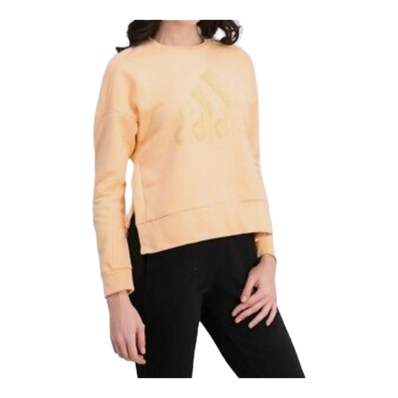 NWT Adidas Glam ID Peach Pastel Sweatshirt XS Soft Gold Logo Athleisure Chic - Picture 3 of 10